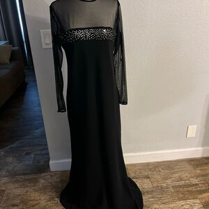 Chetta B Evening Elegant Black Long Sleeve Dress with Sheer Accents